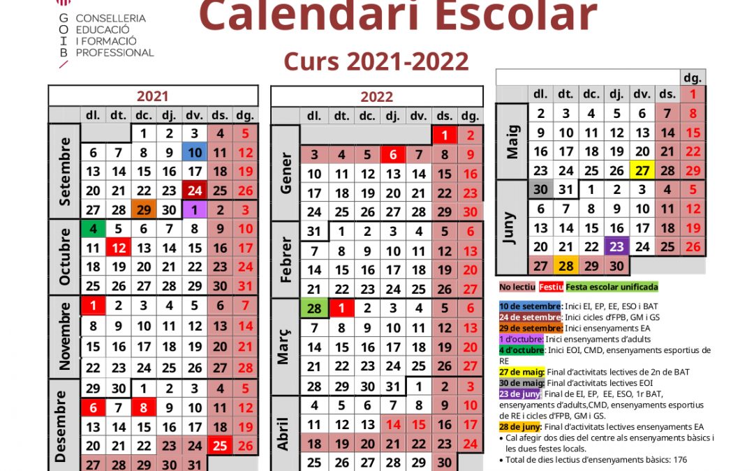 CALENDARI ESCOLAR CURS 2021-22